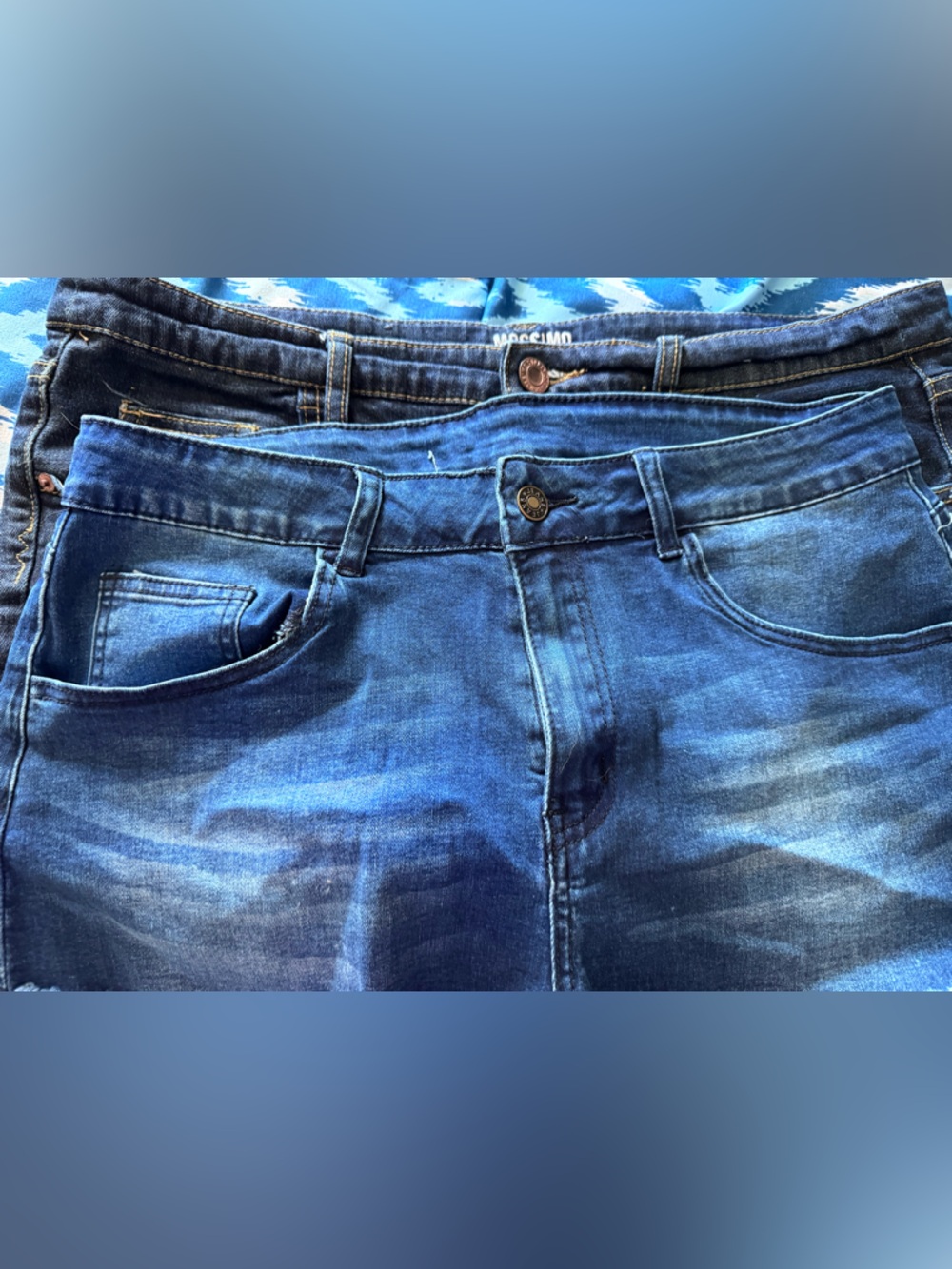 Two Pair of Blue Denim Jean Shorts- Classic Mid Wash